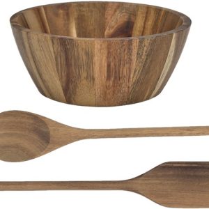 Salade schaal met slacouvert - D20 cm - acacia hout - rond - serveerschaal